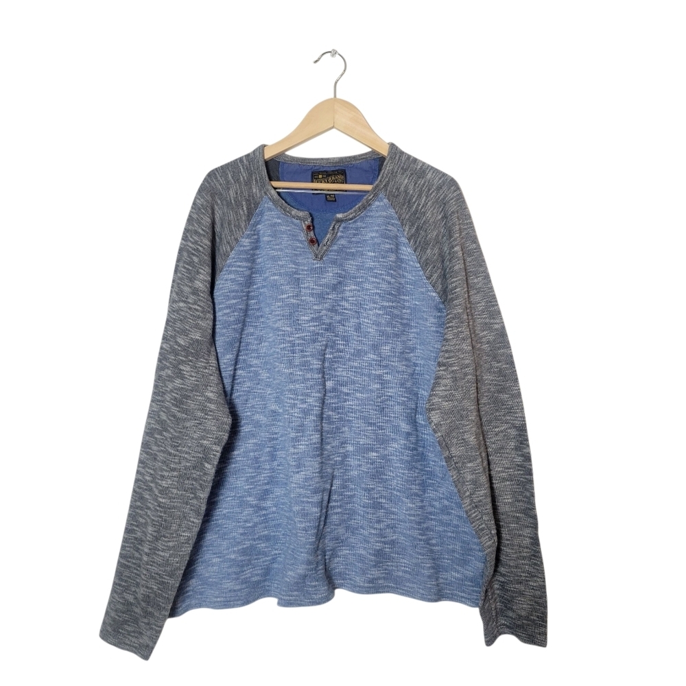 Lucky‎ Brand Mens Henley Shirt XL Blue Gray Y2K  Long Sleeve Raglan 100% Cotton